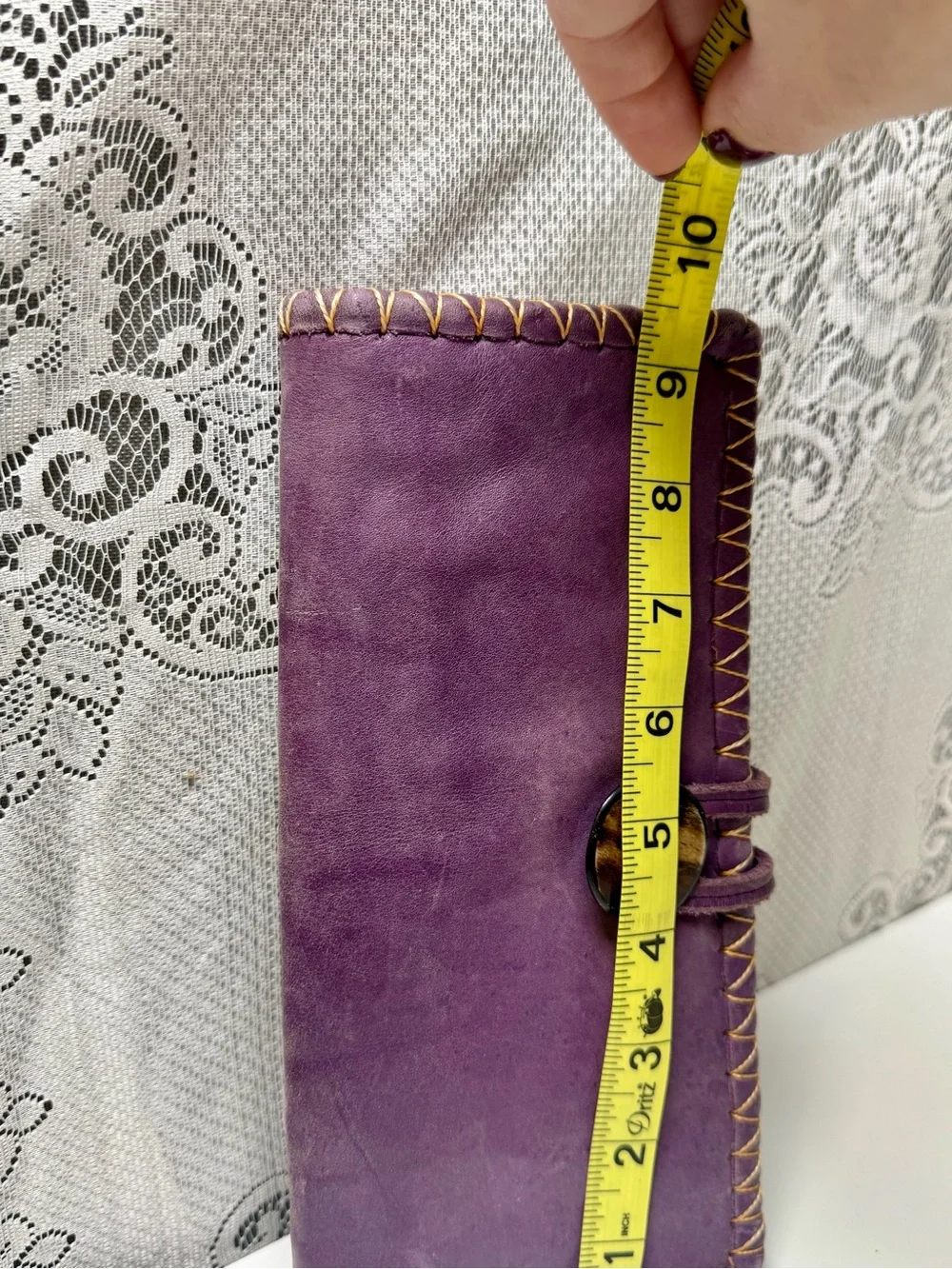 Artisan Handcrafted Beaded Purple Leather Women's Wallet Clutch with Horn Button